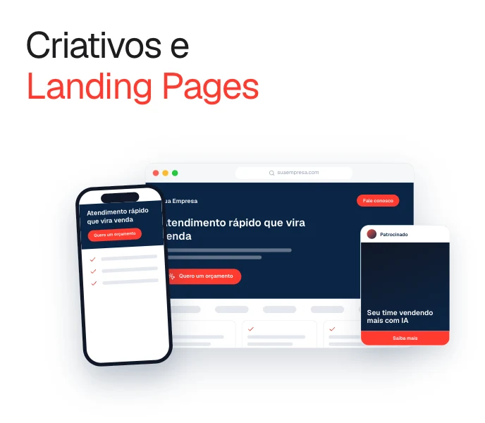 Landing page e anúncio criados para conversão, no computador e no celular